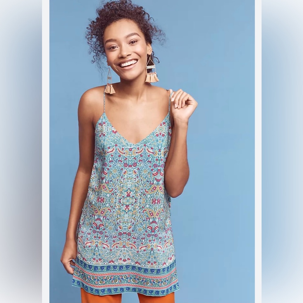 Maeve by Anthropologie 100% Silk Boho Festival Indie Paisley Tunic Blouse Size 2